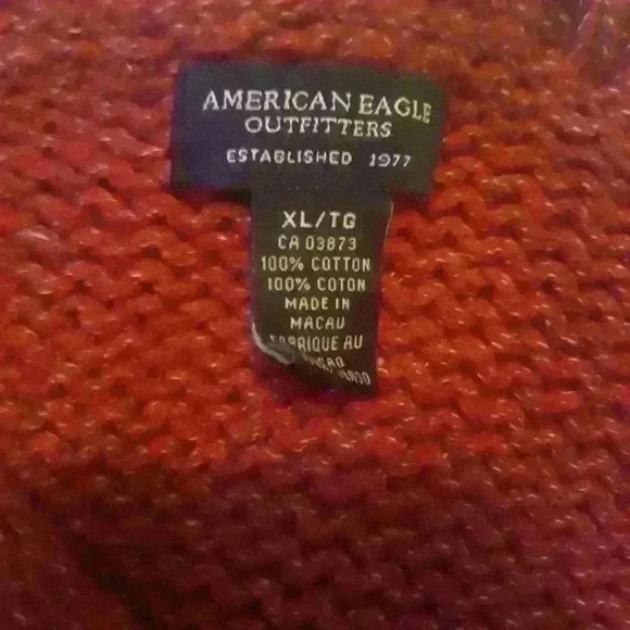 American Eagle v neck trendy cotton style casual burgundy long sleeve sweater XL - Picture 4 of 5